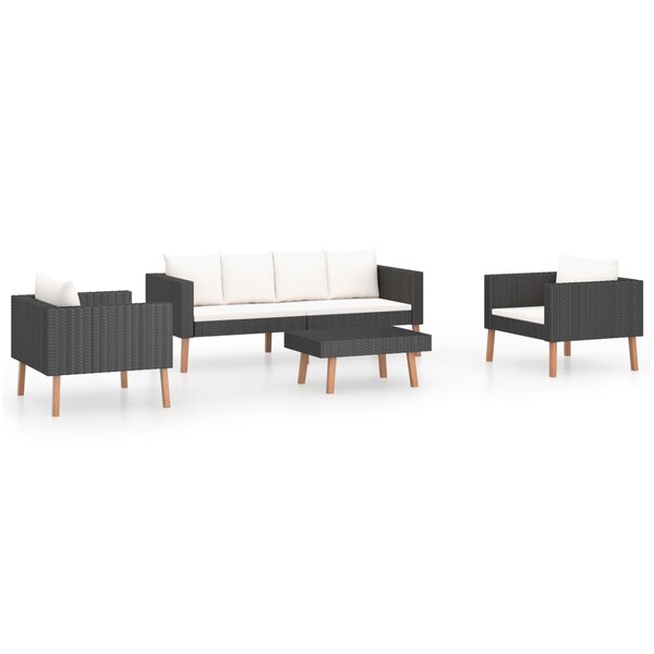 vidaXL Salon de jardin 4 Pièces avec coussins Résine tressée Noir