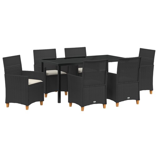 vidaXL Ensemble de salle à manger de jardin 7 pièces avec coussins Noir Poly Rattan