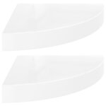 vidaXL Étagères d'angle flottantes 2Pièces blanc brillant 25x25x3 8cm MDF