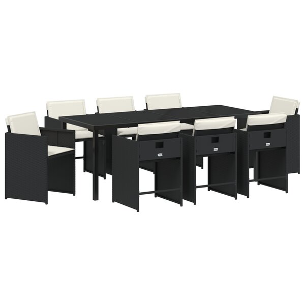 vidaXL Ensemble de salle à manger de jardin 9 pièces avec coussins en poly rattan noir