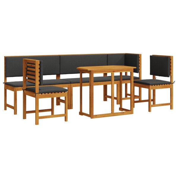Ensemble de jardin 6 pièces en bois d'acacia avec coussins