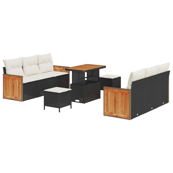 vidaXL Ensemble de canapé de jardin avec coussin 9 Pièces Noir et Crème