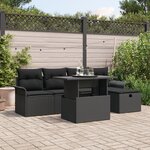 vidaXL Ensemble de canapé de jardin 6 pièces avec coussins Noir Poly Rotin