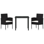 vidaXL Ensemble de salle à manger de jardin 3 pièces avec coussins - Poly rotin noir