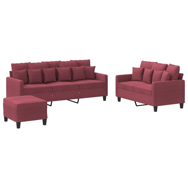 vidaXL Ensemble de canapés 3 Pièces avec coussins Rouge bordeaux Tissu