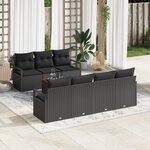 Ensemble de canapés de jardin 8 pièces avec coussins en polyrotin noir acacia