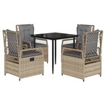 vidaXL Ensemble à manger de jardin avec coussins 5Pièces Beige poly rotin