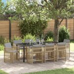 vidaXL Set de salle à manger de jardin de 9 pièces avec coussins beige poly rotin