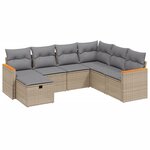 vidaXL Salon de jardin avec coussins 7Pièces mélange beige résine tressée