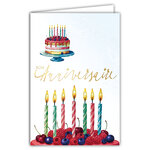 69-3117 Carte Anniversaire pour Gourmand 7 Bougies sur un Gâteau aux Fruits Rouges peinture Aquarelle - Finitions Dorure Or Doré + Gaufrage en Relief +1 Enveloppe Format 12x17cm - Fabriqué en Europe