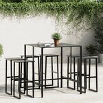 vidaXL Ensemble de bar de jardin 7 Pièces noir acier enduit de poudre