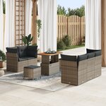 Ensemble de Canapé de Jardin avec Coussins 8 pièces vidaXL Gris Poly Rattan Acacia