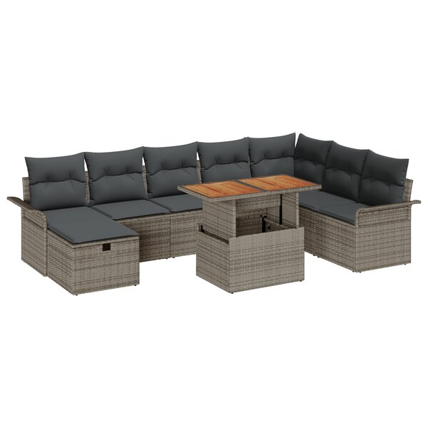 Ensemble de canapé de jardin vidaXL 9 pièces avec coussins Gris Poly Rattan