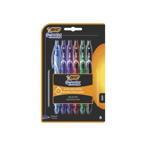 BIC Gel-ocity Quick Dry Stylos-Gel Rétractables Pointe Moyenne (0,7 mm) - Couleurs Assorties, Blister de 6