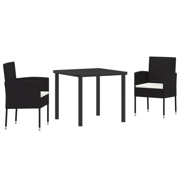 vidaXL Ensemble de salle à manger de jardin 3 pièces avec coussins - Poly rotin noir