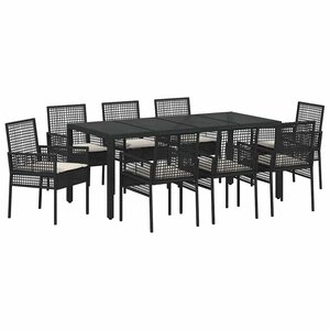 vidaXL Ensemble de salle à manger pour jardin 9 Pièces Noir Poly rotin