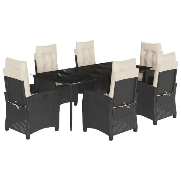 vidaXL Ensemble à manger de jardin coussins 7Pièces Noir Résine tressée