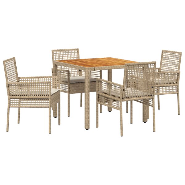 vidaXL Ensemble de salle à manger de jardin 5 pièces avec coussins beige en polyrotin