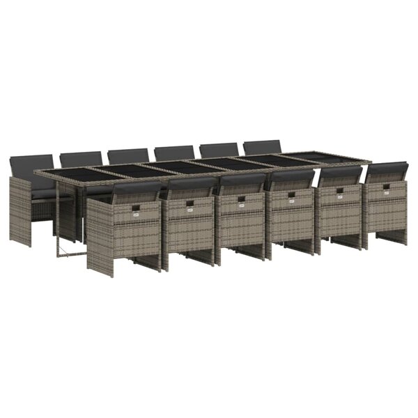 vidaXL Ensemble à manger de jardin coussins 13 Pièces gris résine tressée