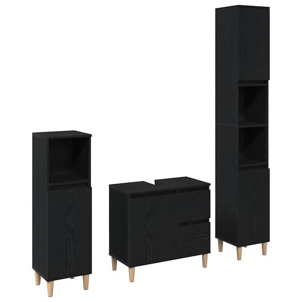 vidaXL Ensemble de mobilier de salle de bain avec tiroir 3 Pièces Noir