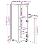 vidaXL Cabinet de salle de bain avec porte Bois Ancien 30 x 35 x 95 cm