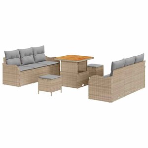 vidaXL Ensemble de canapé de jardin avec coussin 9 Pièces Beige polyrotin