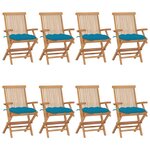 vidaXL Chaises de jardin avec coussins bleu clair lot de 8 Teck massif