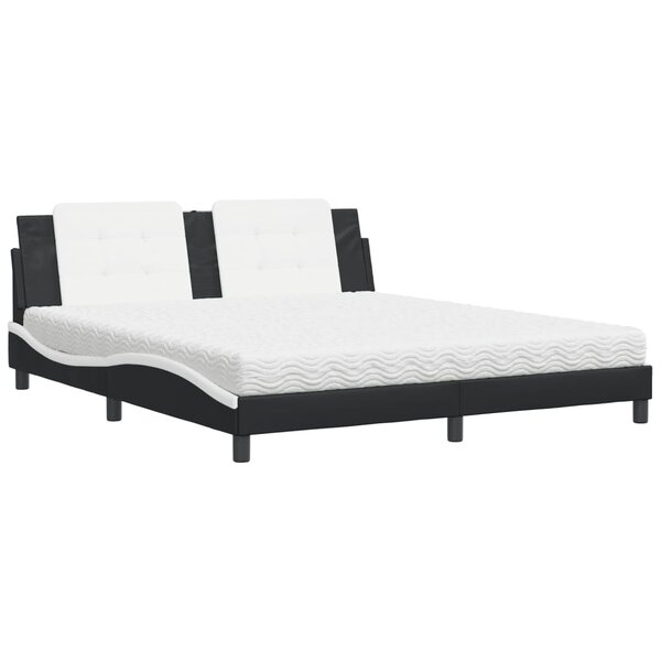 vidaXL Lit avec matelas noir et blanc 180x200 cm similicuir