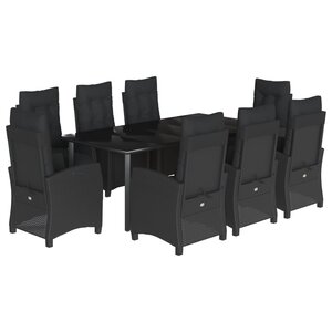 vidaXL Ensemble à manger de jardin 9Pièces coussins noir résine tressée
