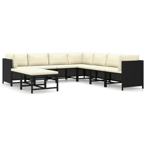 vidaXL Salon de jardin 9 Pièces avec coussins Résine tressée Noir