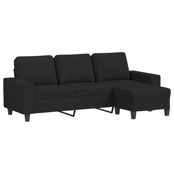 vidaXL Canapé à 3 places avec repose-pieds Noir 180 cm Tissu