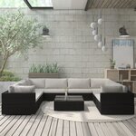 vidaXL Salon de jardin 9 Pièces avec coussins résine tressée noir