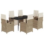 vidaXL Ensemble à manger de jardin et coussins 7 Pièces beige poly rotin