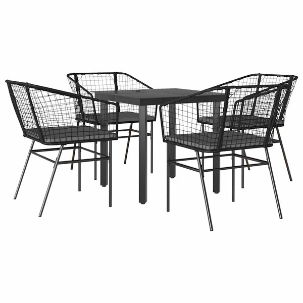 vidaXL Ensemble à manger de jardin et coussins 5 Pièces noir rotin verre