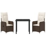 vidaXL Ensemble de salle à manger de jardin 3 pièces avec coussins marron poly rattan