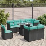 vidaXL Salon de jardin avec coussins 9 Pièces noir résine tressée acacia