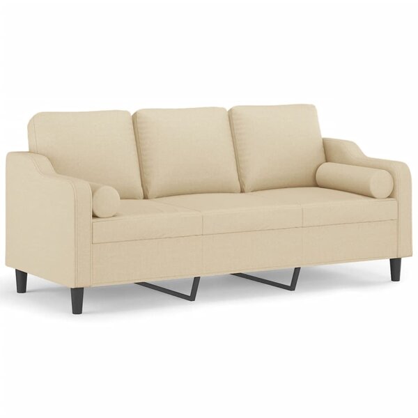 vidaXL Canapé 3 places avec oreillers décoratifs crème 180 cm tissu