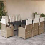 vidaXL Ensemble à manger de jardin et coussins 9 Pièces beige Poly rotin