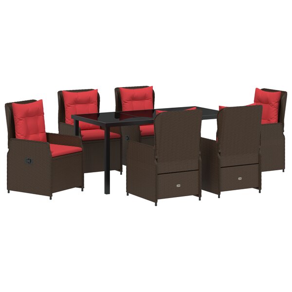 vidaXL Set de salle à manger de jardin 7 pièces marron poly rattan