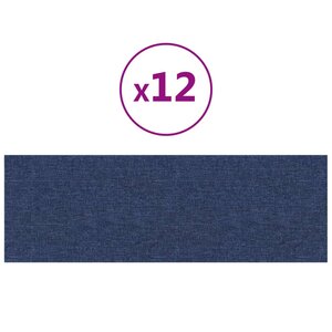 vidaXL Panneaux muraux 12 Pièces Bleu 90x30 cm Tissu 3 24 m²