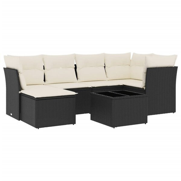 vidaXL Salon de jardin 7 Pièces avec coussins noir résine tressée