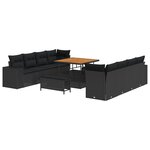vidaXL Canapé de jardin 11 pièces avec coussins noir poly rattan acacia