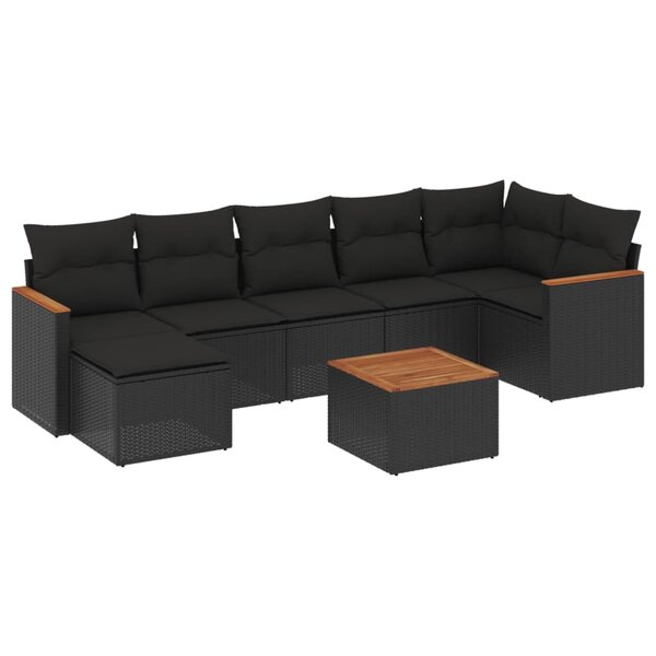 vidaXL Salon de jardin 8 Pièces avec coussins noir résine tressée