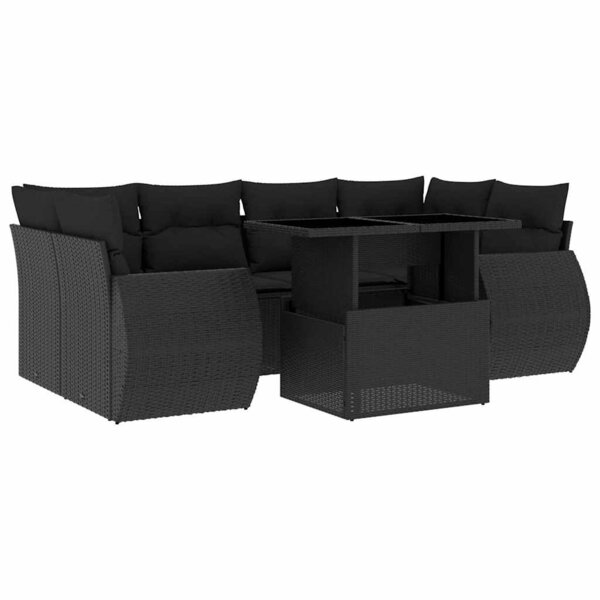 vidaXL Salon de jardin 7 Pièces avec coussins noir résine tressée