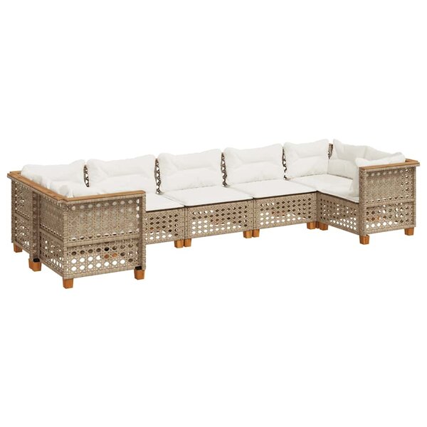 vidaXL Salon de jardin avec coussins 7 Pièces beige résine tressée