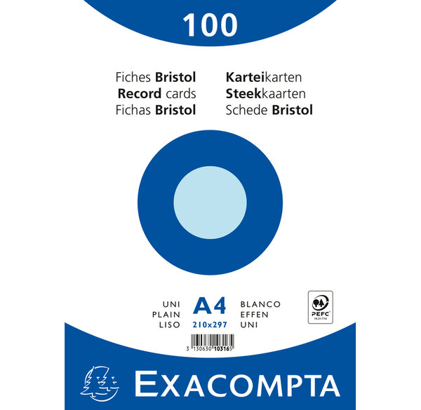 Paquet de 100 Fiches bristol bleu 210x297 s/film NP x 10 EXACOMPTA