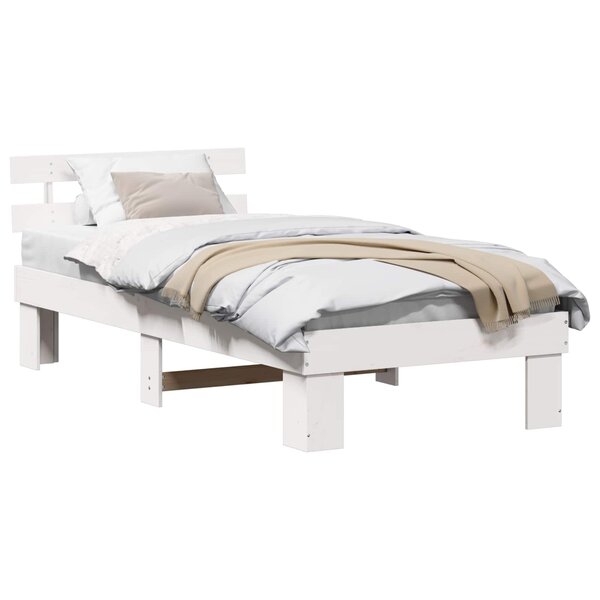 vidaXL Cadre de lit avec tête de lit Blanc 75 x 190 cm Pin massif