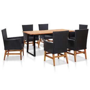 vidaXL Mobilier d'extérieur 7 Pièces Résine tressée et bois d'acacia Noir