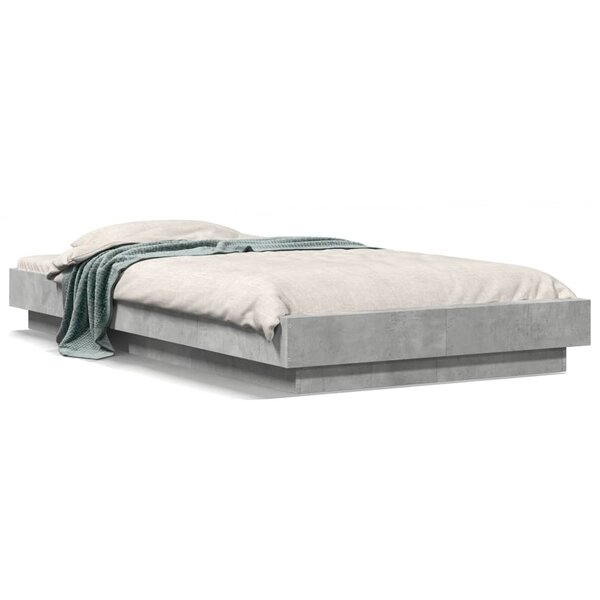 vidaXL Cadre de lit et lumières LED sans matelas gris béton 90x200 cm