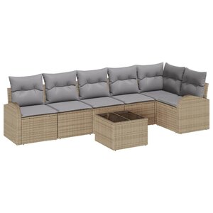 vidaXL Ensemble de canapé de jardin 7 Pièces Beige  gris clair Poly rotin